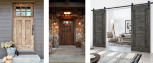 3 image carousel with each image is a zoom in on rustic doors 